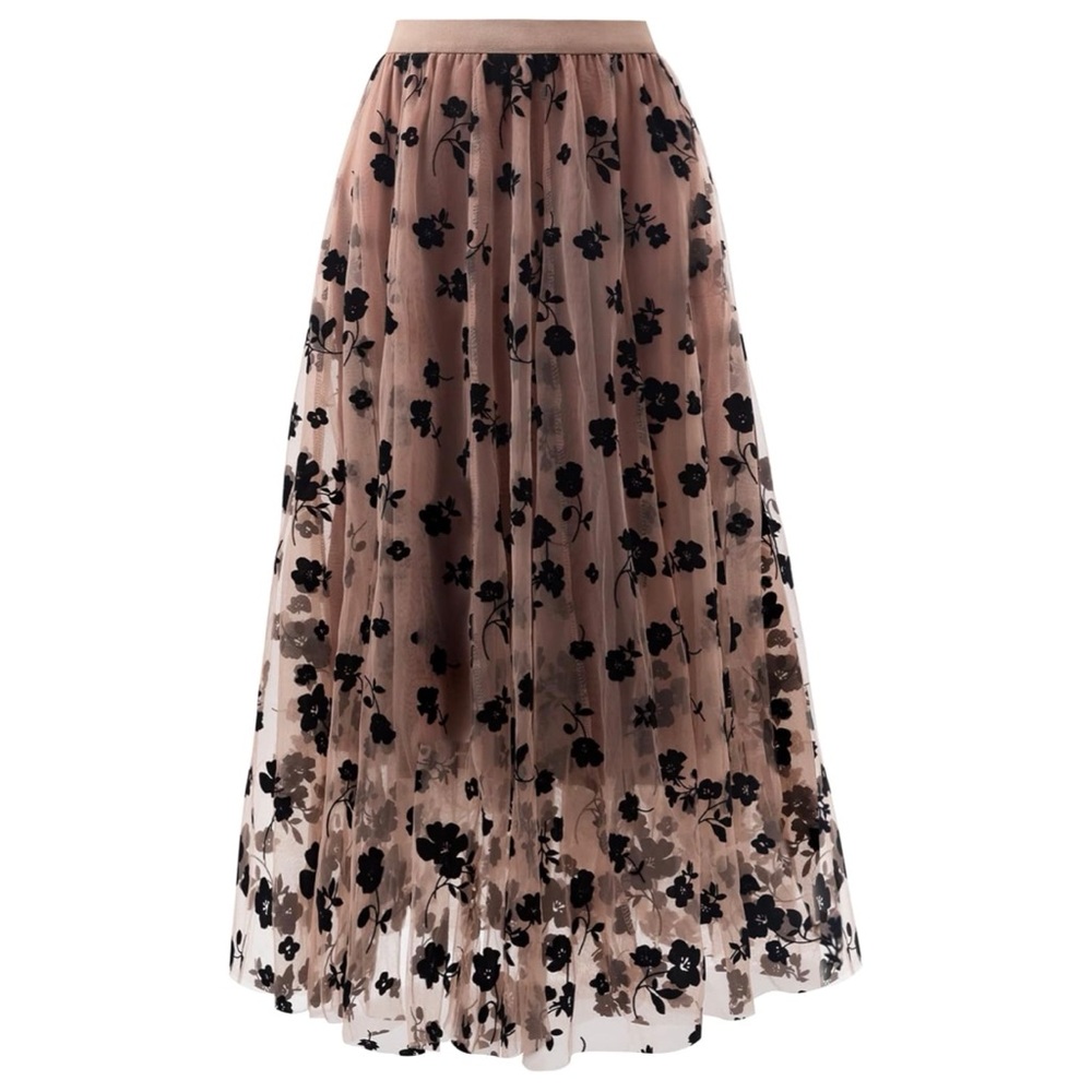 Tulle A-line Floral Midi-Long Dressy Skirt